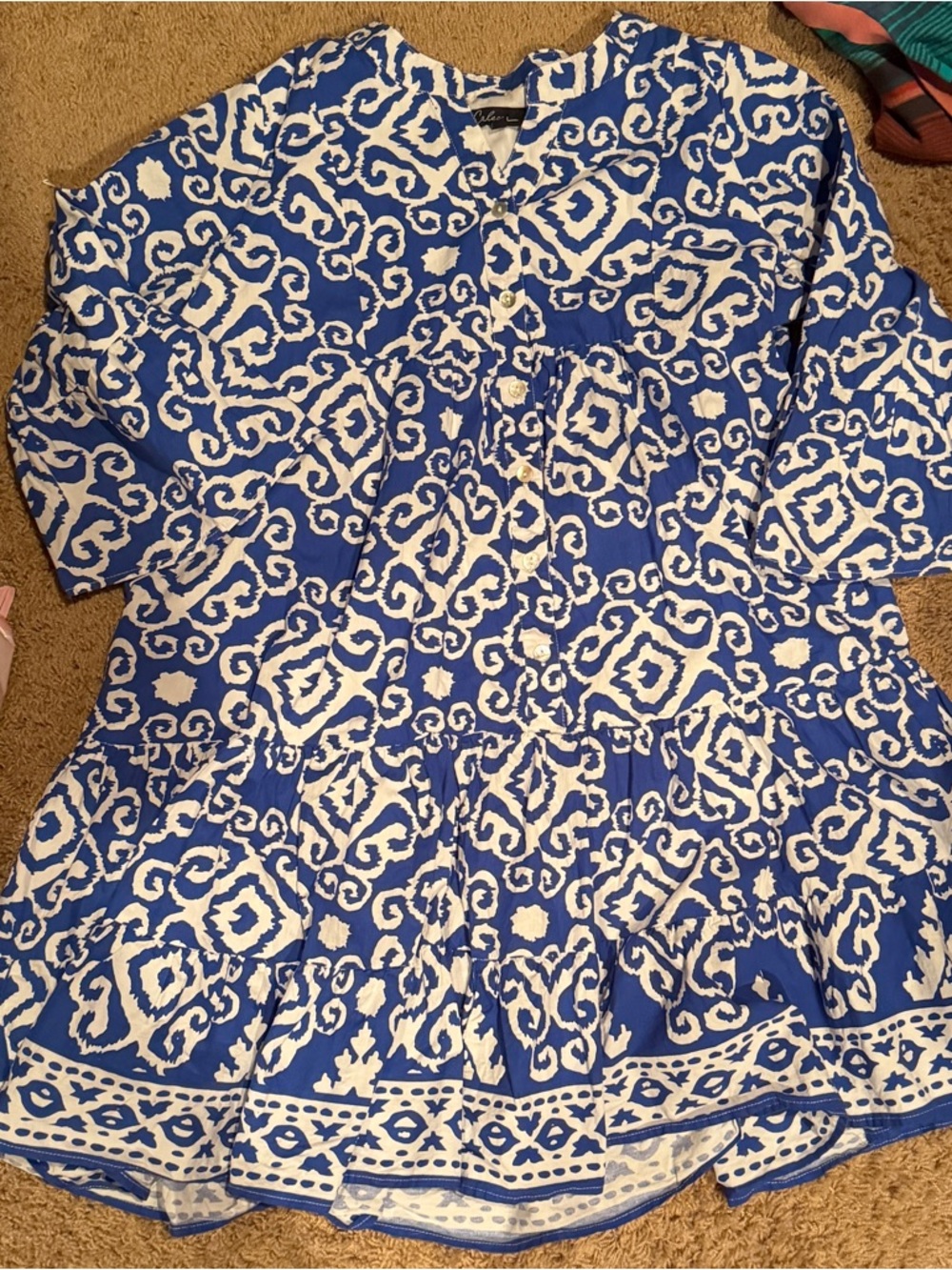Calessa Blue & White Printed Button-Front Dress